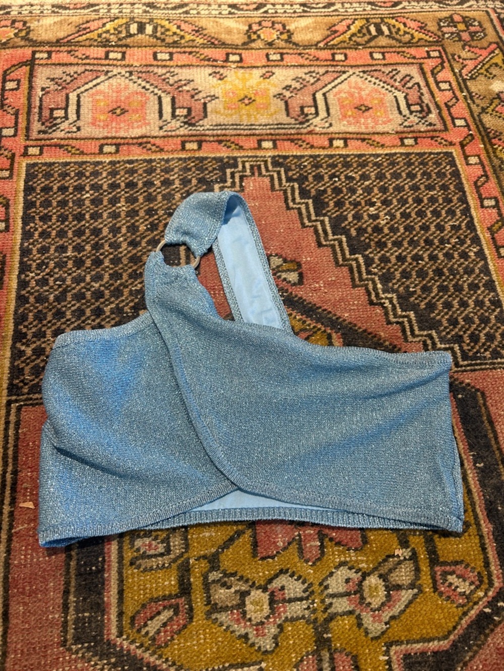 House of Harlow 1960 Sparkling Light Blue One-Shoulder Crop Top